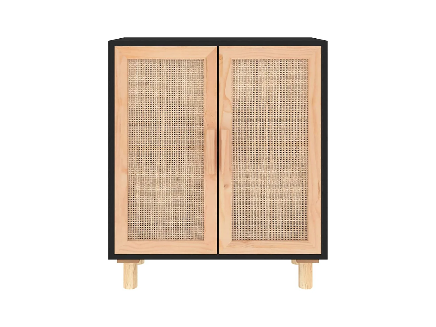 Aparador buffet cómoda armario mueble organizador cocina salón salón 60 x 30 x 70 cm madera maciza de pino y ratán natural negro 02_0035966