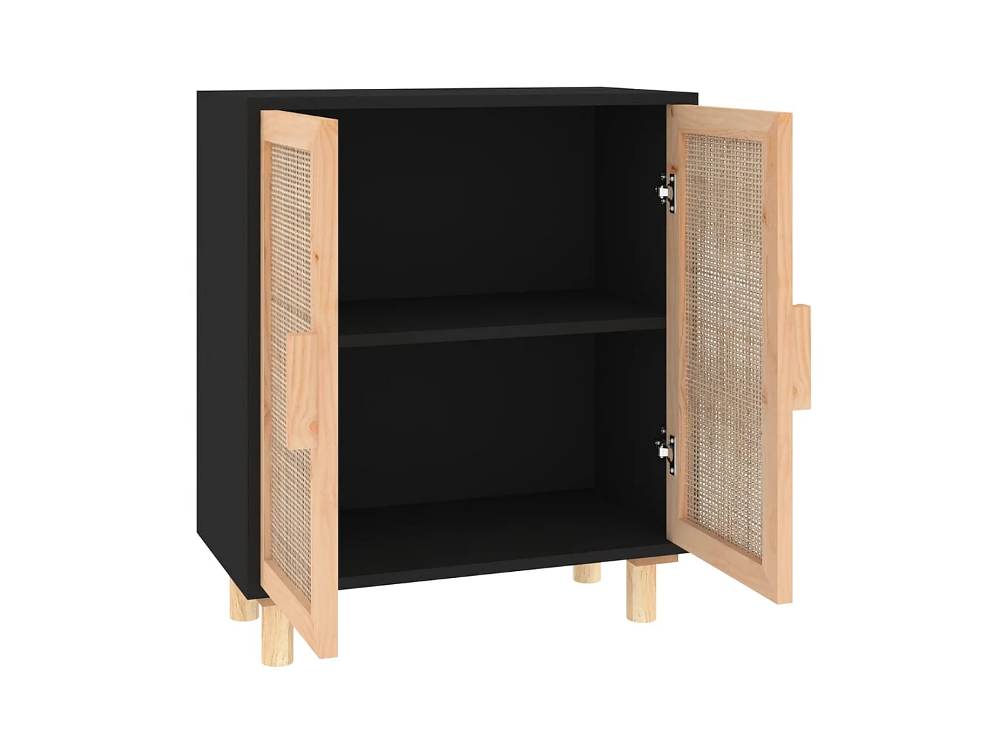 Aparador buffet cómoda armario mueble organizador cocina salón salón 60 x 30 x 70 cm madera maciza de pino y ratán natural negro 02_0035966