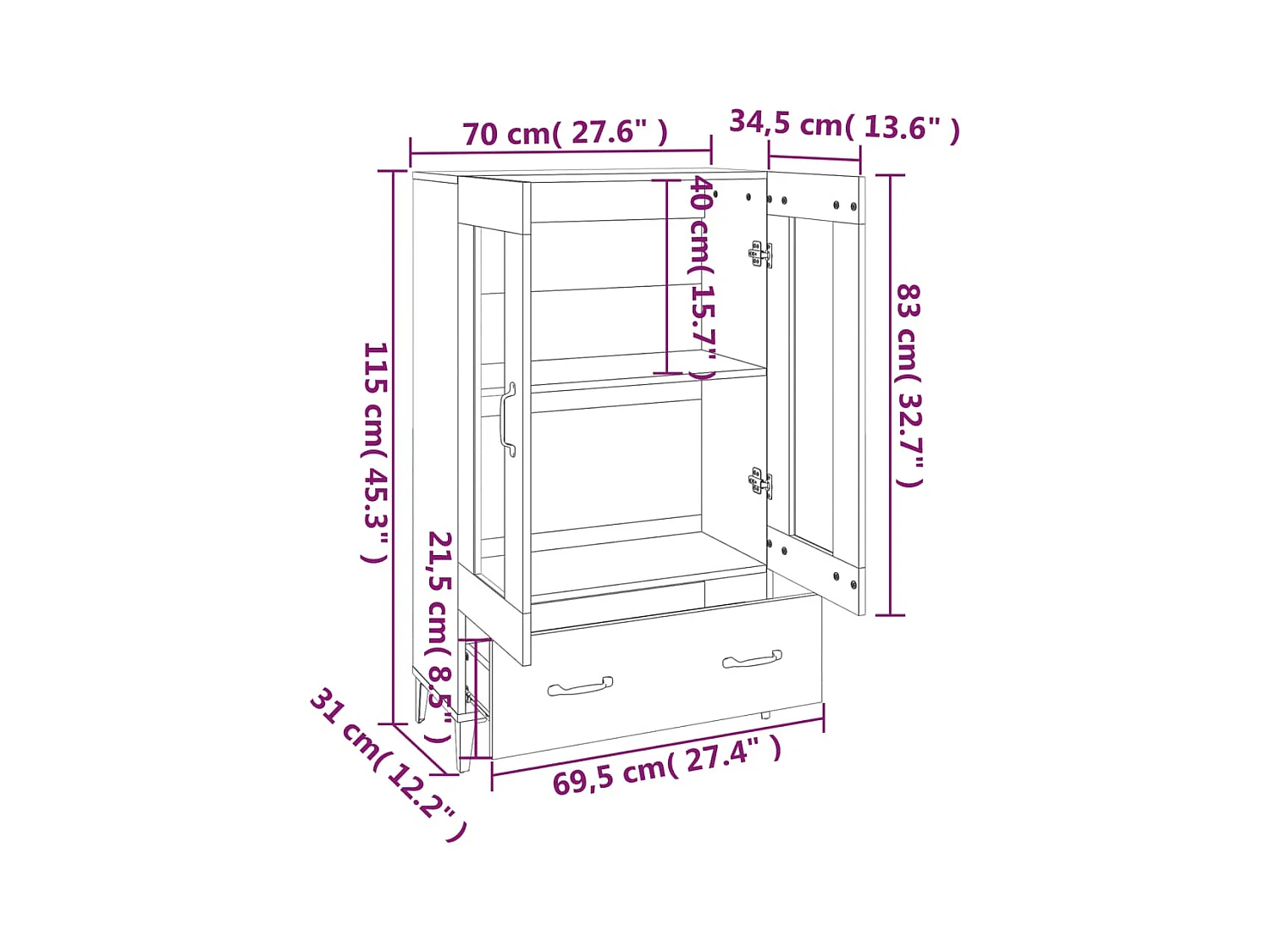 Aparador buffet cômoda armário organizador cozinha sala salonsonoma 70 x 31 x 115 cm madeira trabalhada cinza 02_0036506