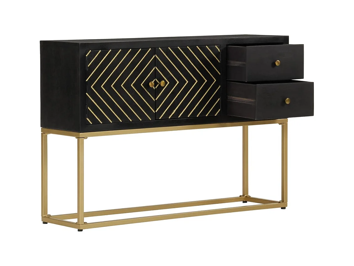 Credenza buffet cassettiera mobile contenitore organizer cucina soggiorno soggiorno e oro 110 x 30 x 75 cm legno massello di mango nero 02_0036169