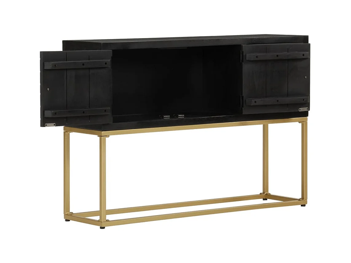 Credenza buffet cassettiera mobile contenitore organizer cucina soggiorno soggiorno e oro 110 x 30 x 75 cm legno massello di mango nero 02_0036169