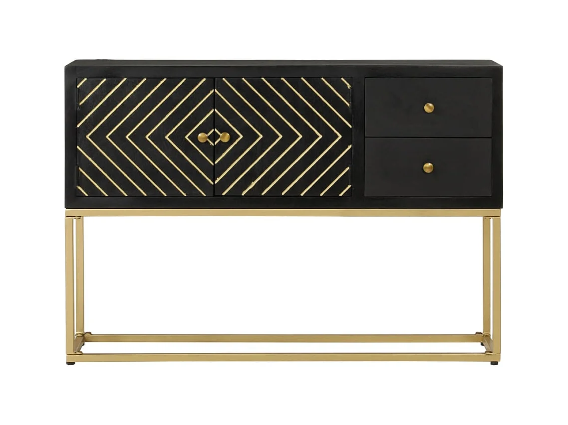 Credenza buffet cassettiera mobile contenitore organizer cucina soggiorno soggiorno e oro 110 x 30 x 75 cm legno massello di mango nero 02_0036169