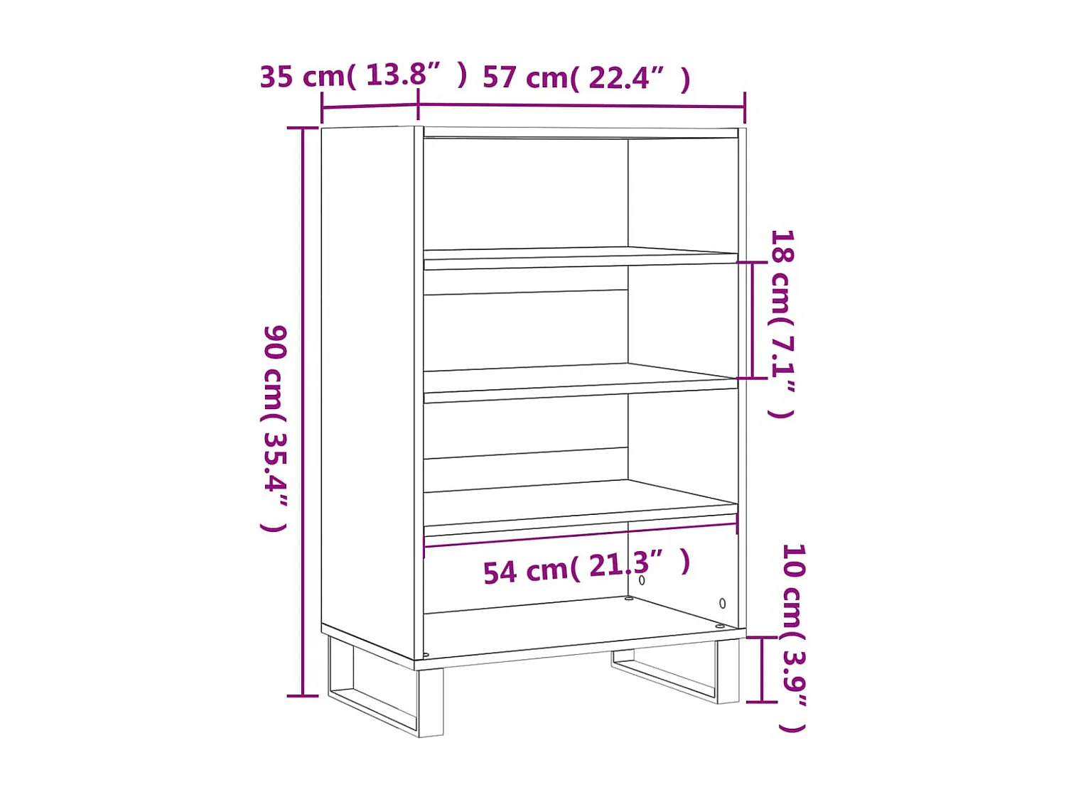 Aparador buffet cómoda mueble mueble de almacenamiento organizador cocina salón salón alto 57 x 35 x 90 cm madera contrachapada gris 02_0034453