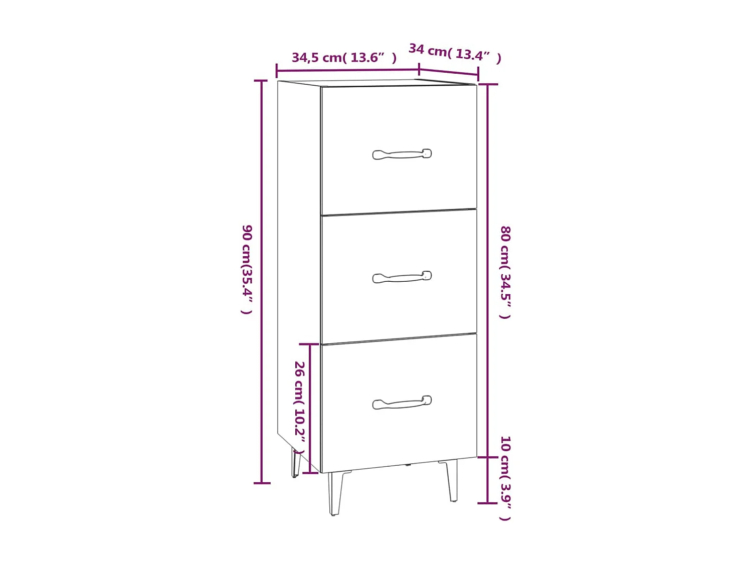 Credenza buffet cassettiera mobile contenitore organizer cucina soggiorno soggiorno 34,5 x 34 x 90 cm derivati ​​del legno grigio 02_0031901