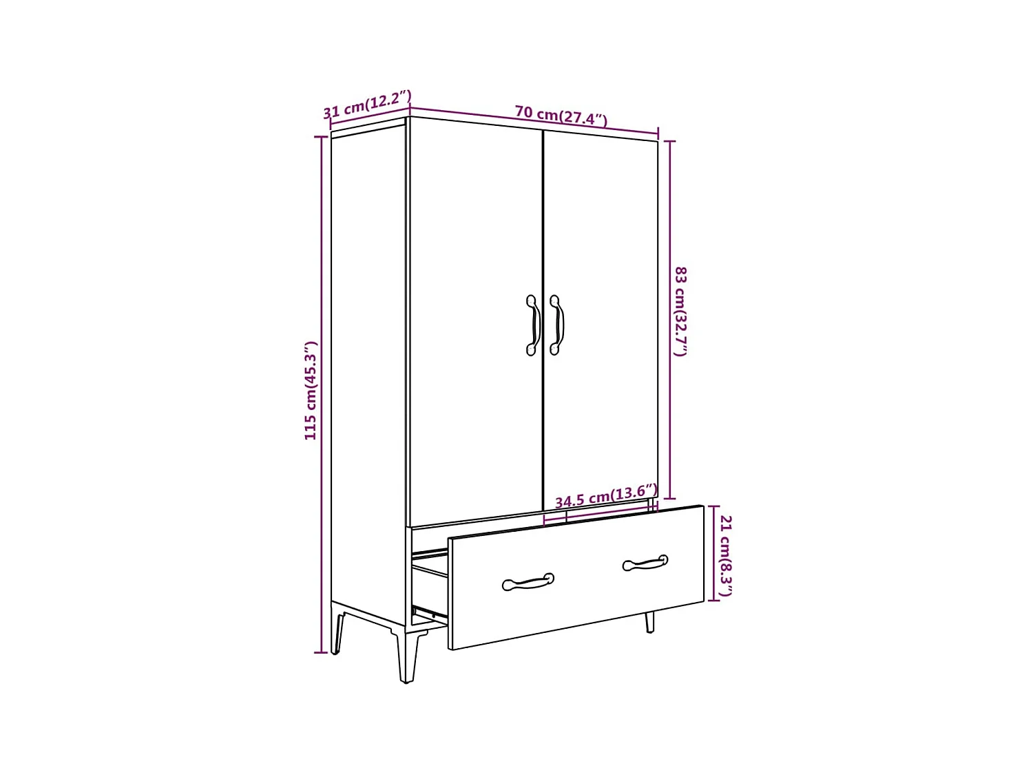Buffet aparador cômoda armário organizador unidade cozinha sala sala alta Sonoma 70 x 31 x 115 cm madeira trabalhada marrom 02_0034197