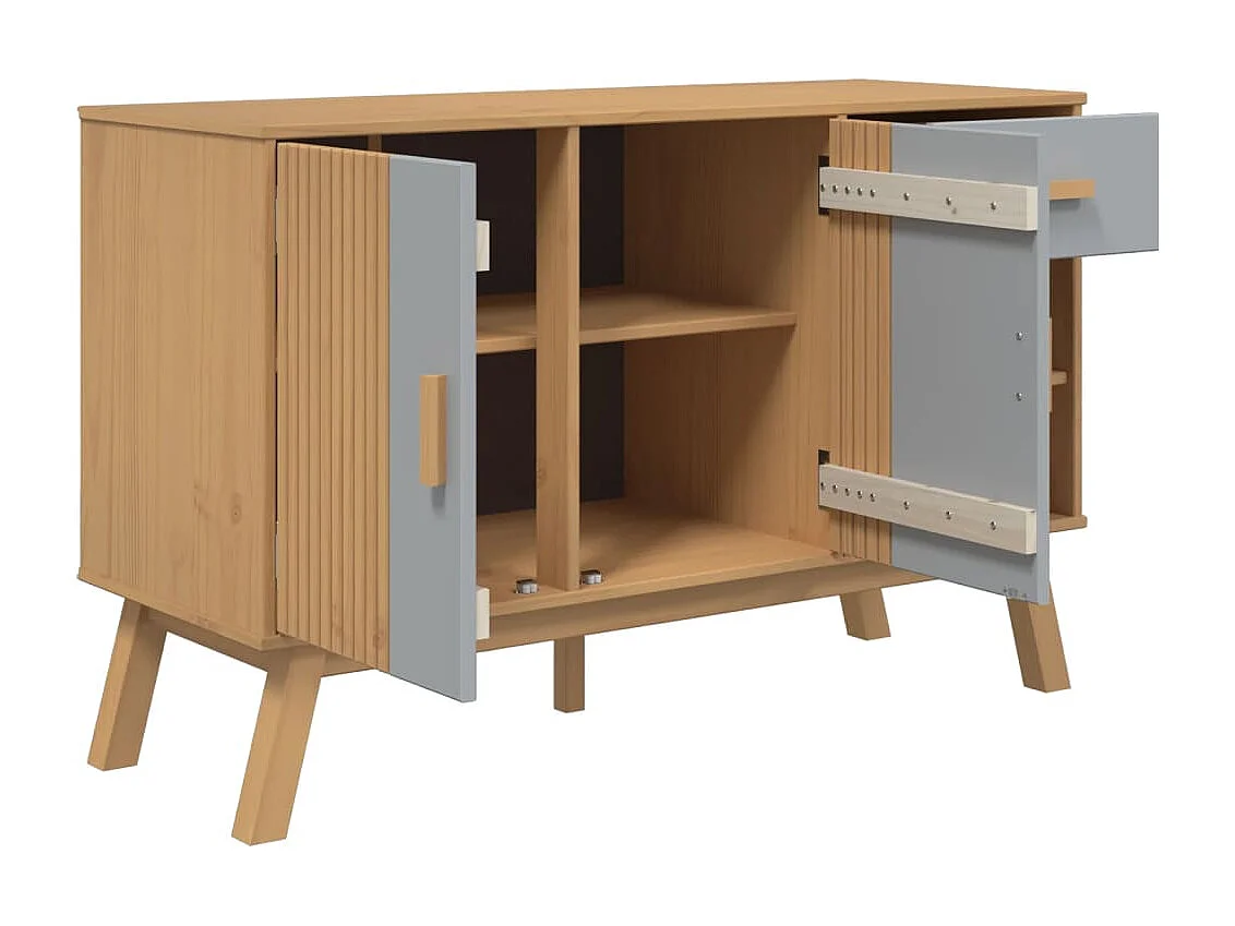 Aparador Buffet Cómoda Mueble Almacenamiento Organizador Cocina Salón Salón y 114 x 43 x 73,5 cm Madera Maciza de Pino Gris 02_0036177