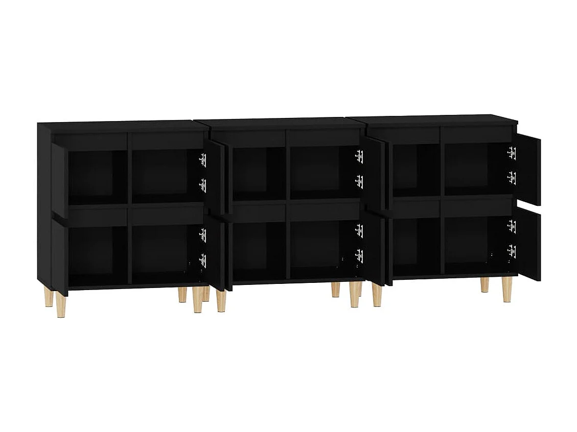 Credenza buffet cassettiera mobile contenitore organizer cucina soggiorno soggiorni 3 pezzi 60 x 35 x 70 cm legno composito nero 02_0037144