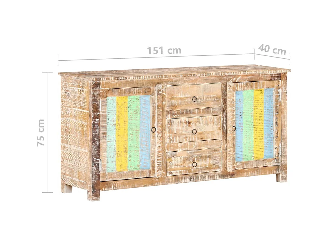 Credenza buffet cassettiera mobile contenitore organizer cucina soggiorno soggiorno 151 x 40 x 75 cm legno di acacia grezzo multicolore 02_0029556