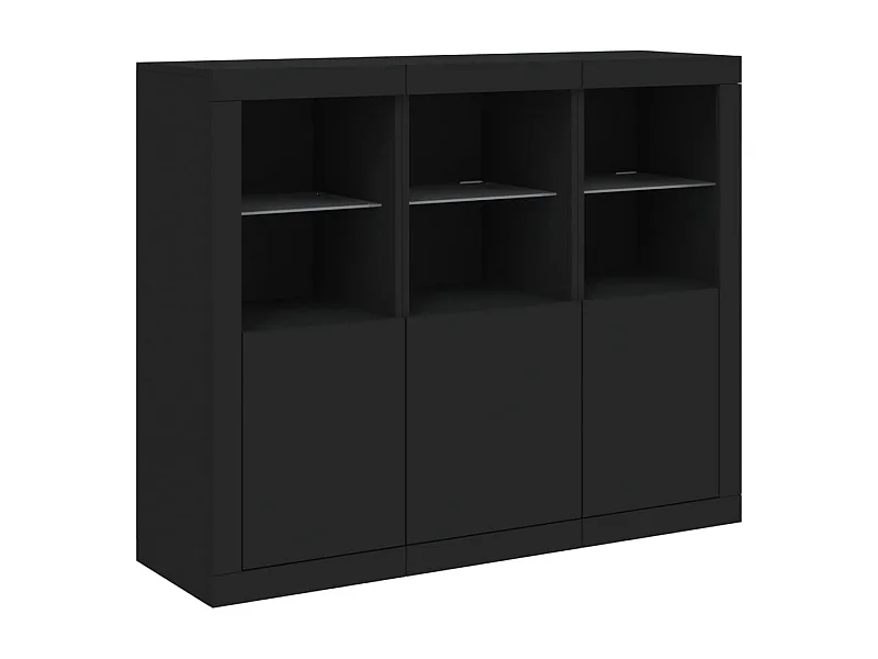 Credenza Credenza Comò Armadietto Portaoggetti Organizer Cucina Soggiorno Soggiorno con luci a LED 3 pezzi Legno composito nero 02_0037229
