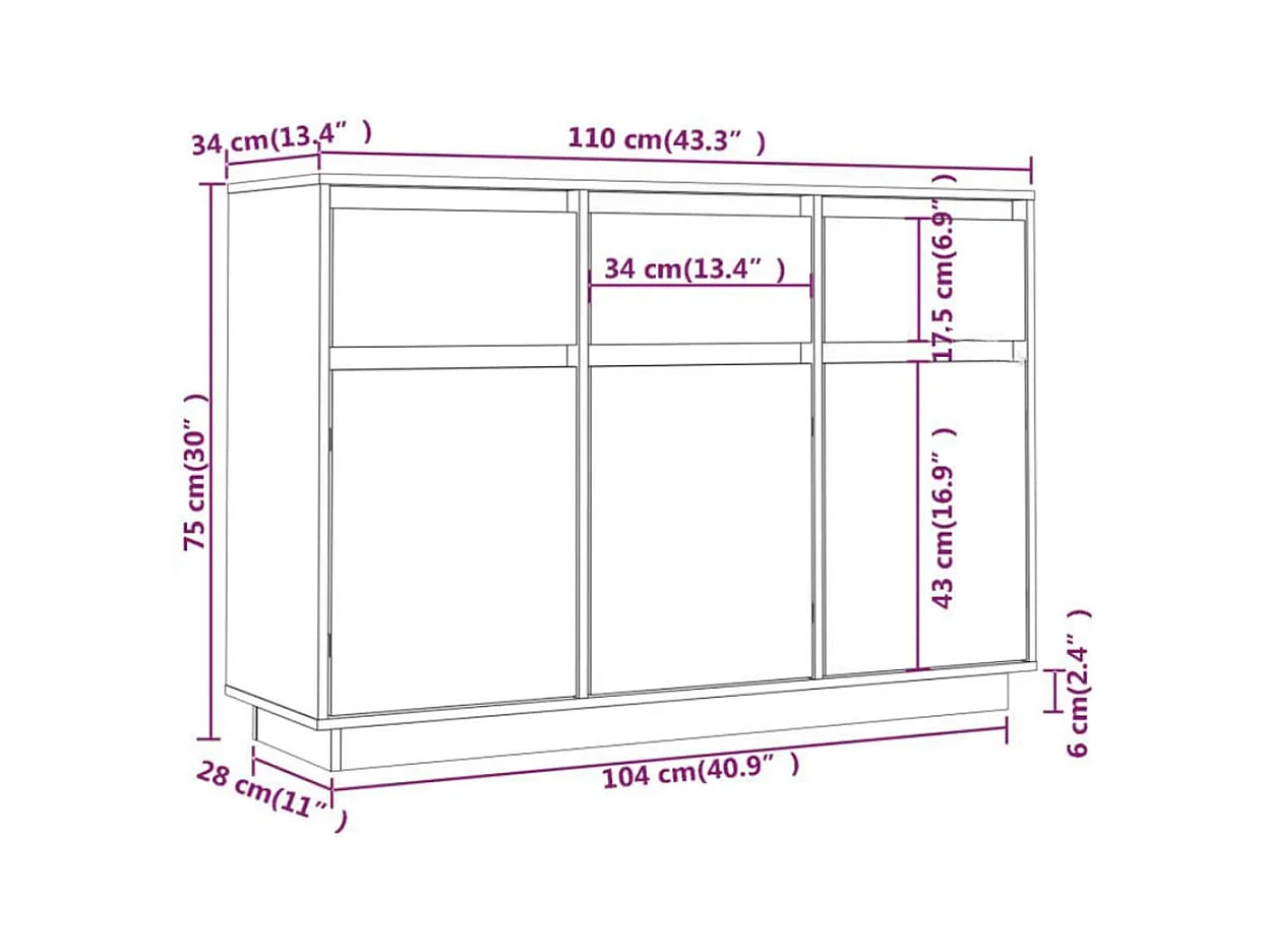 bahut commode armoire bois blanche 110 x 34 x 75 cm 02_0030199