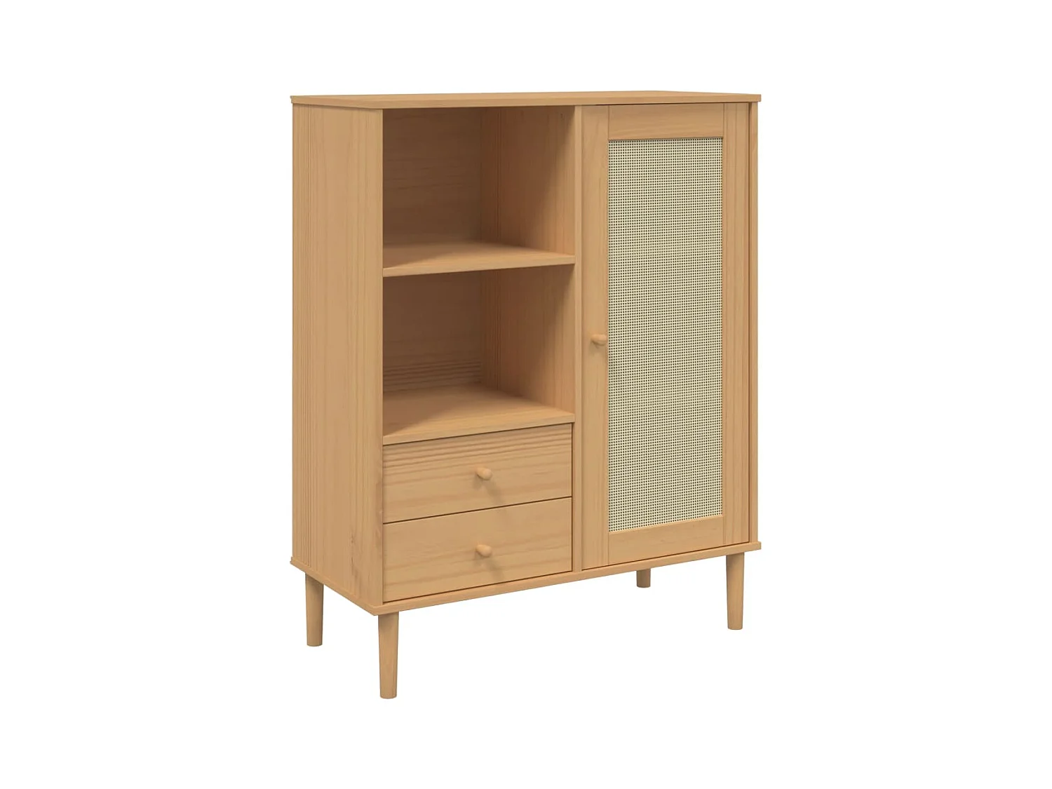 Aparador buffet cómoda mueble mueble de almacenaje organizador cocina salón salón aspecto ratán 90 x 40 x 112 cm madera maciza de pino marrón 02_0036234