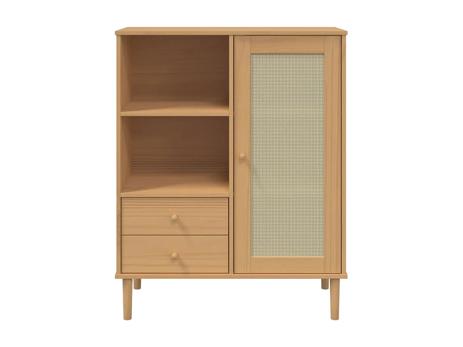 Aparador buffet cómoda mueble mueble de almacenaje organizador cocina salón salón aspecto ratán 90 x 40 x 112 cm madera maciza de pino marrón 02_0036234