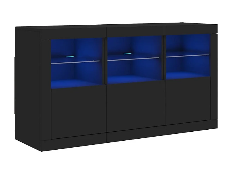 Buffet aparador cômoda armário organizador unidade cozinha sala sala com luzes LED 123 x 37 x 67 cm preto 02_0030013