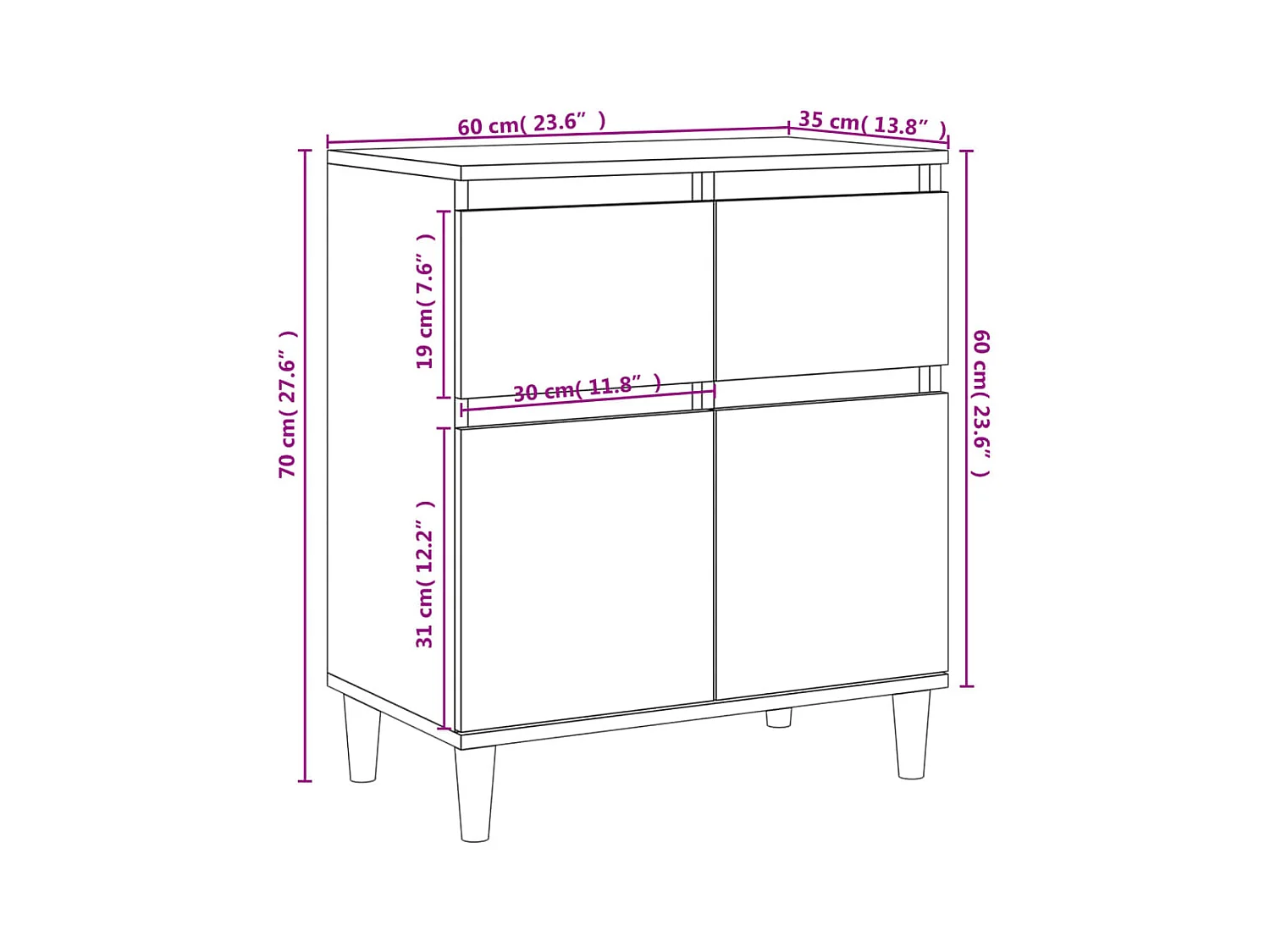 Credenza buffet cassettiera mobile contenitore organizer cucina soggiorno soggiorno 60 x 35 x 70 cm derivati ​​del legno marrone 02_0031293