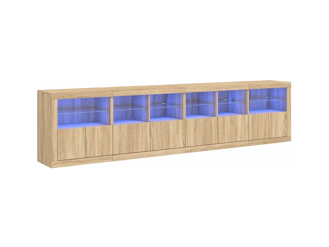 Buffet aparador cômoda armário organizador de unidade cozinha sala sala com luzes LED Sonoma 283 x 37 x 67 cm marrom 02_0029957