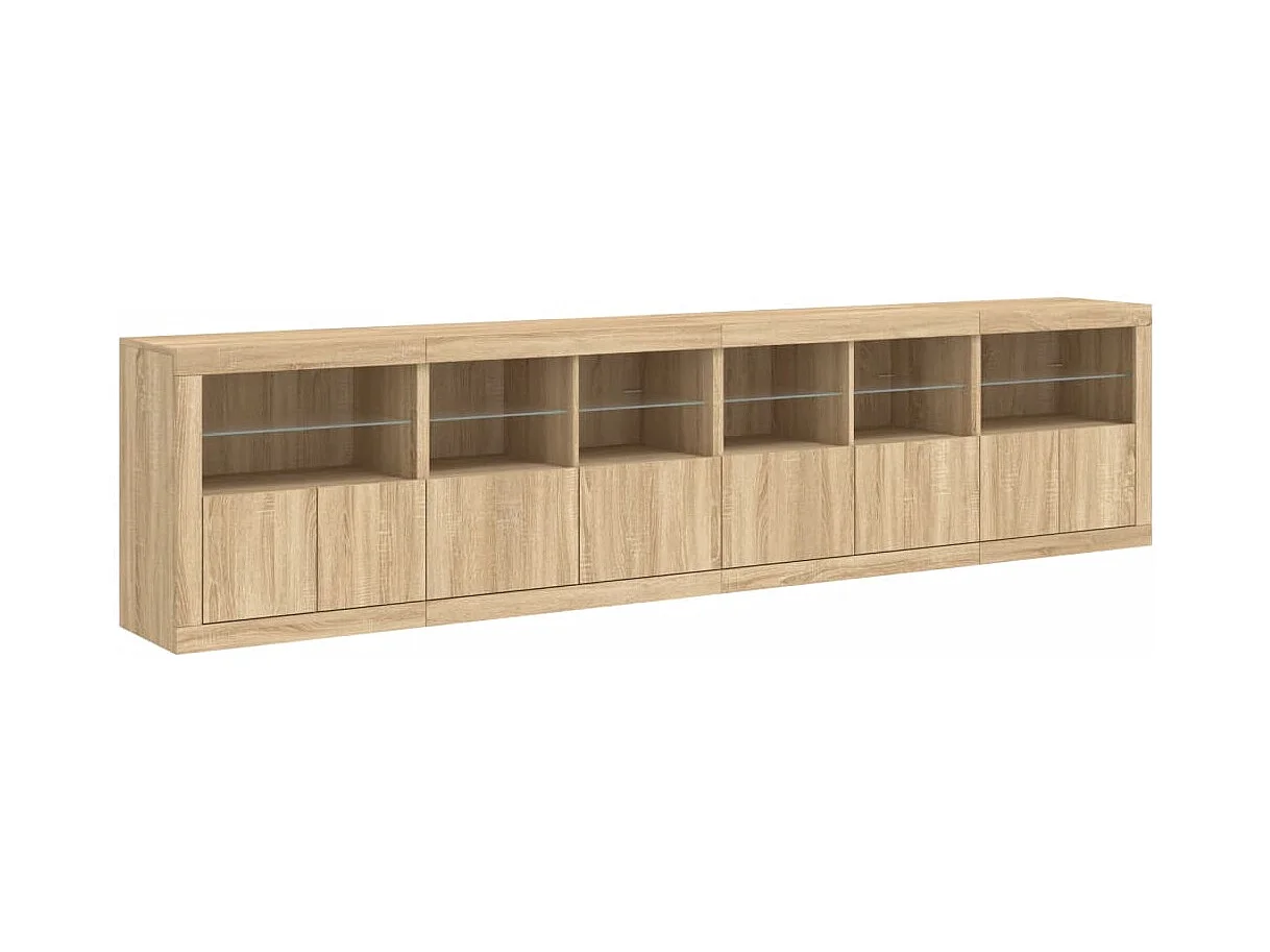 Buffet aparador cômoda armário organizador de unidade cozinha sala sala com luzes LED Sonoma 283 x 37 x 67 cm marrom 02_0029957