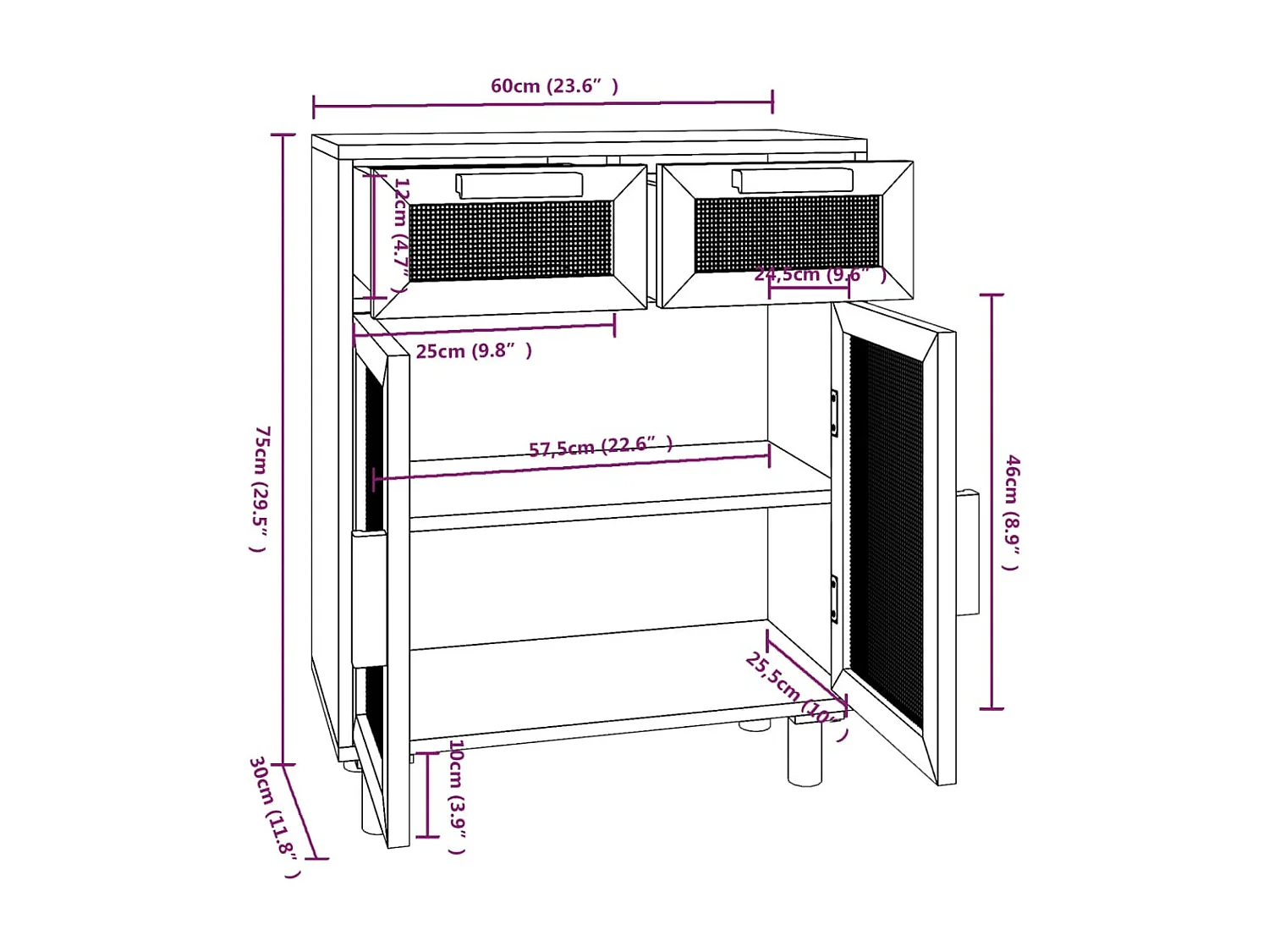 bahut commode armoire bois blanche 60 x 30 x 75 cm 02_0030338