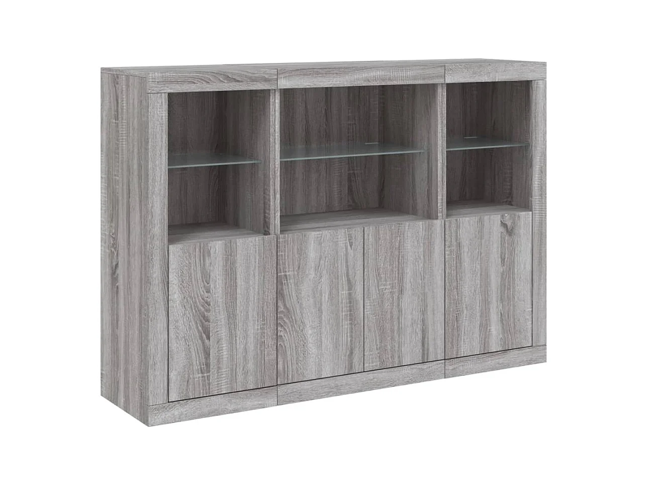 Credenza Credenza Comò Mobile contenitore Organizer Cucina Soggiorno con luci a LED 3 pezzi Sonoma Engineered Wood Grigio 02_0037234