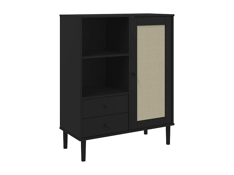 Buffet aparador cômoda armário unidade de armazenamento organizador cozinha sala de estar rattan look 90 x 40 x 112cm madeira maciça de pinho preto 02_0036241