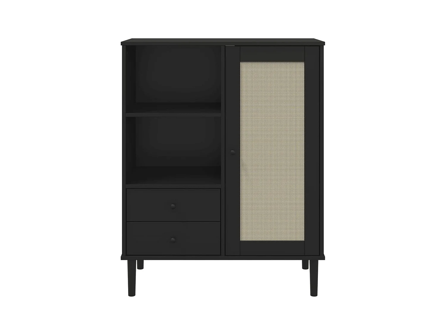 Aparador buffet cómoda mueble mueble de almacenaje organizador cocina salón salón aspecto ratán 90 x 40 x 112 cm madera maciza de pino negro 02_0036241