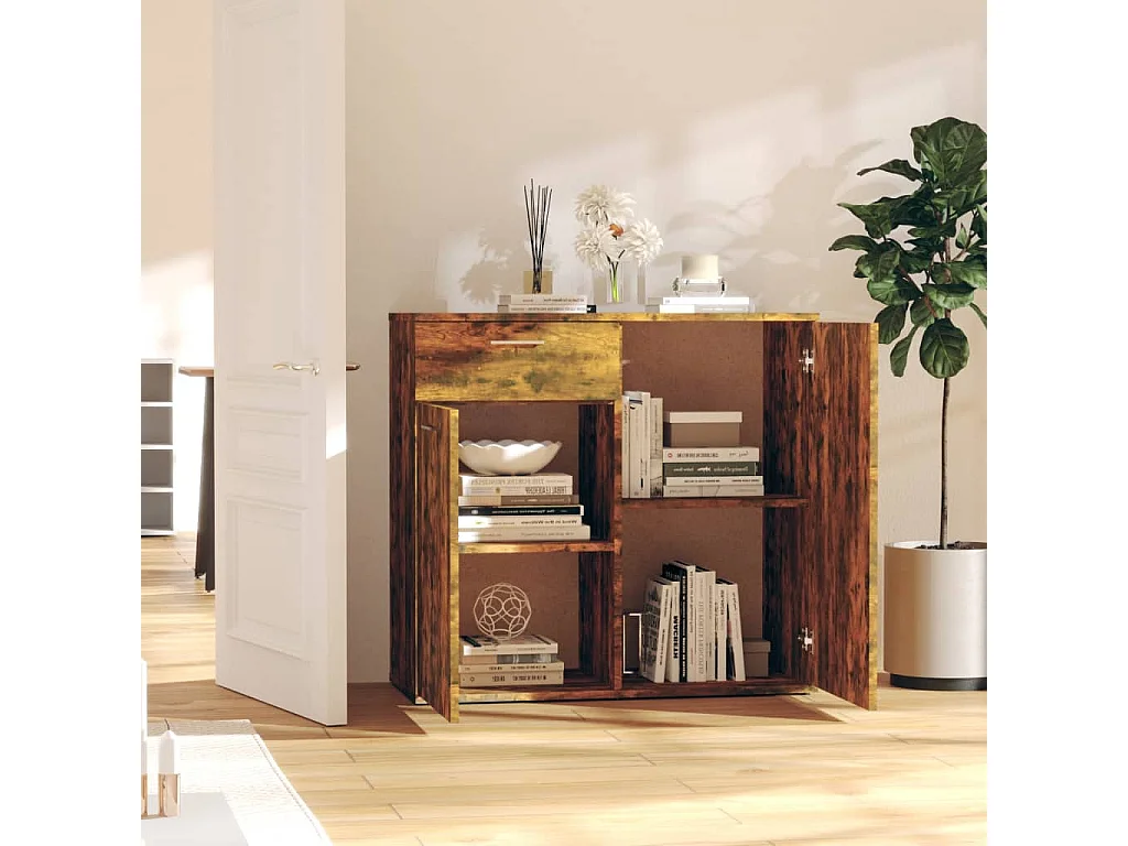 Buffet aparador cômoda armário unidade de armazenamento organizador cozinha sala sala 80 x 36 x 75 cm madeira trabalhada marrom 02_0031112