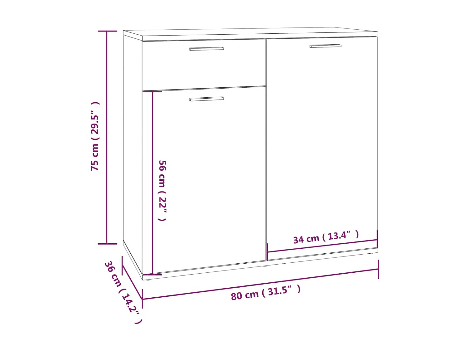 Buffet aparador cômoda armário unidade de armazenamento organizador cozinha sala sala 80 x 36 x 75 cm madeira trabalhada marrom 02_0031112