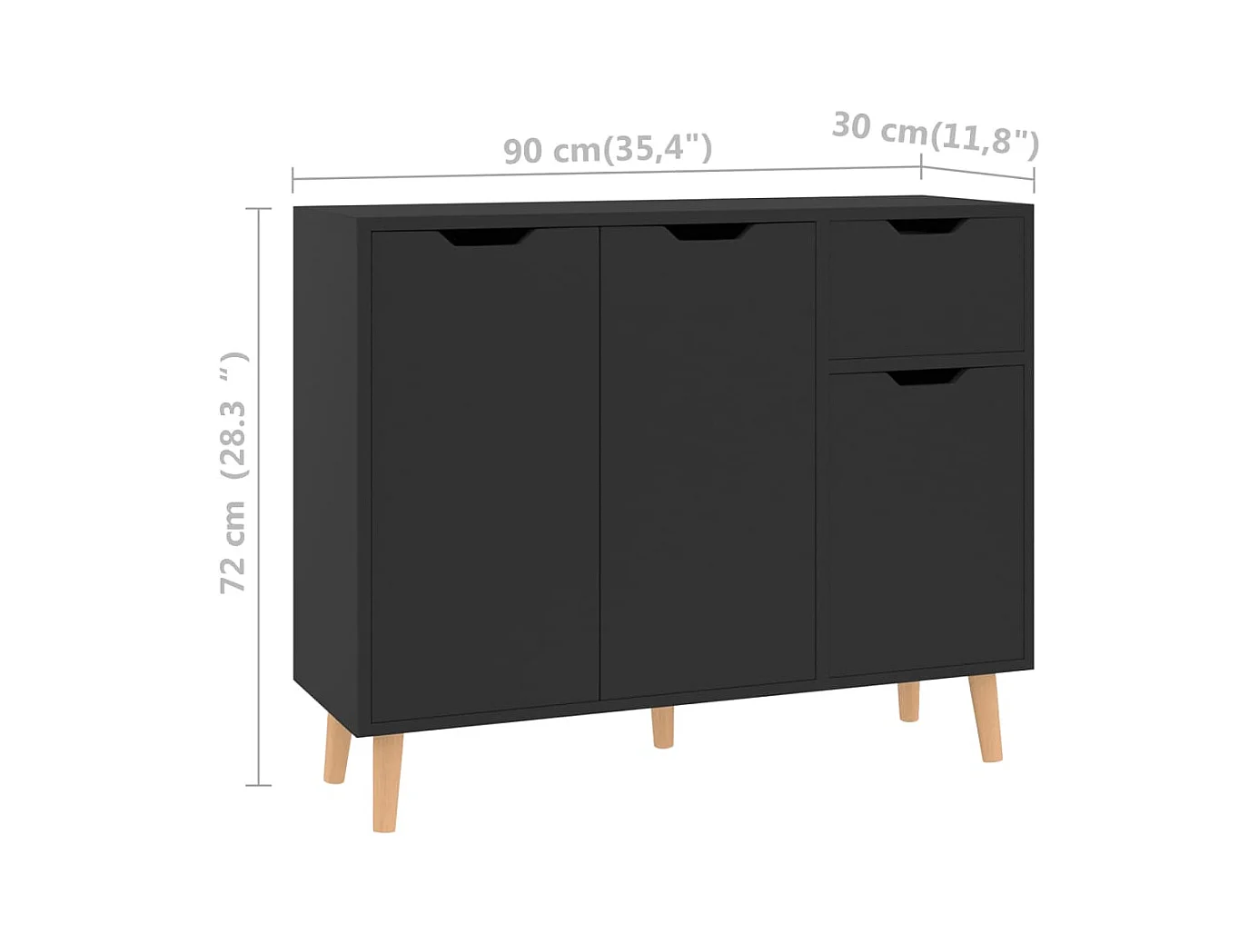 Credenza buffet cassettiera mobile contenitore organizer cucina soggiorno lucido 90 x 30 x 72 cm derivati ​​del legno nero 02_0036168