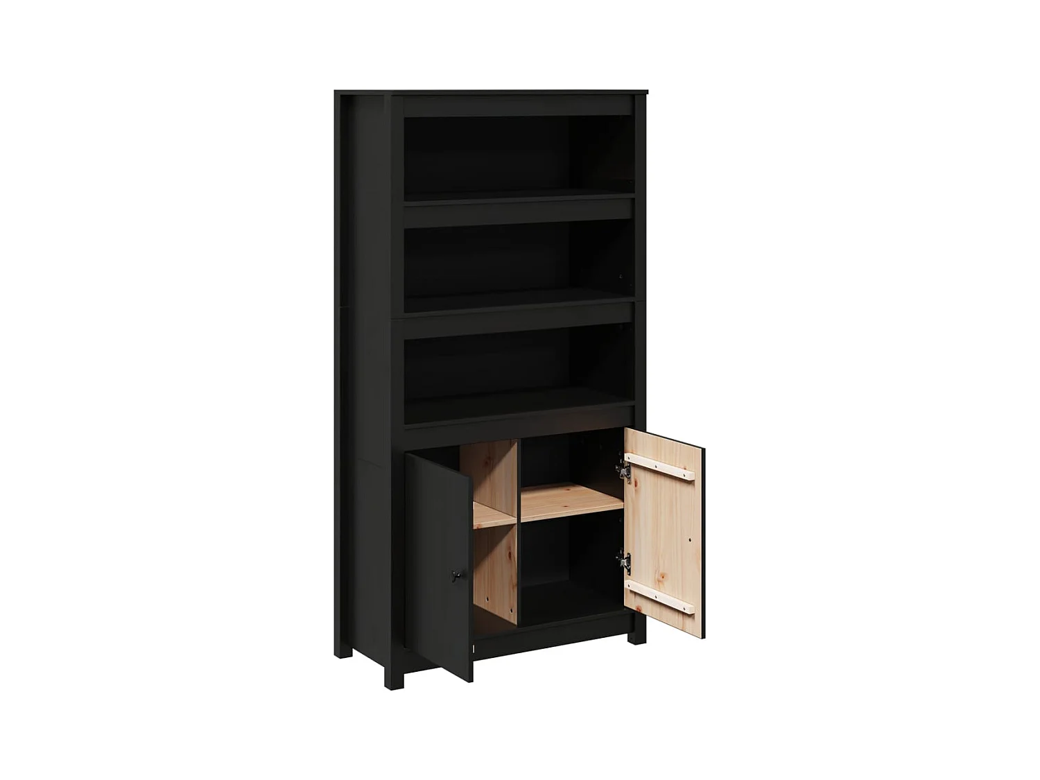 Credenza buffet cassettiera mobile contenitore organizer cucina soggiorno soggiorno alto 80 x 35 x 154 cm legno massello di pino nero 02_0035130