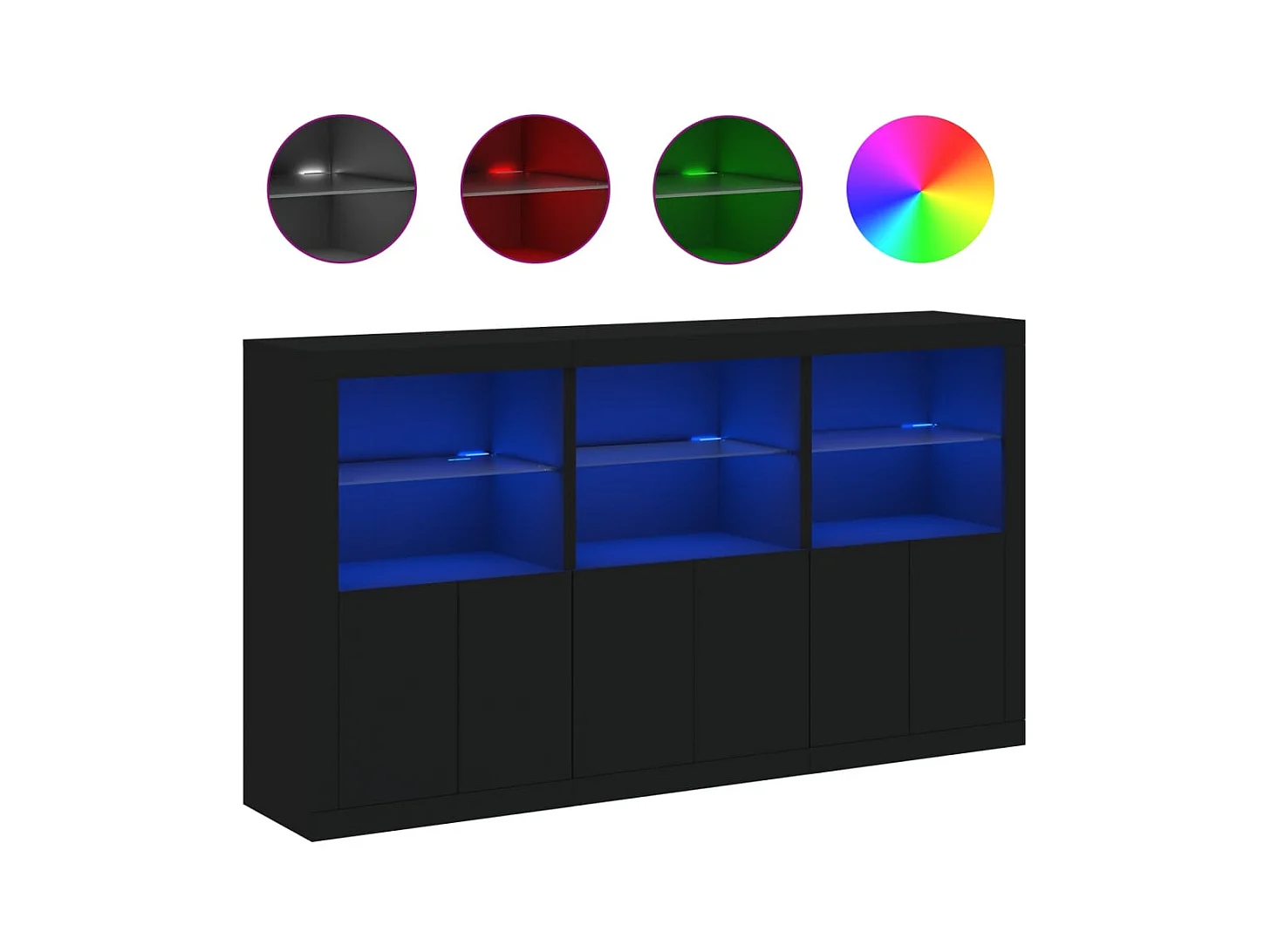 Credenza buffet cassettiera mobile contenitore organizer cucina soggiorno soggiorno con luci a LED 181,5 x 37 x 100 cm nero 02_0030024