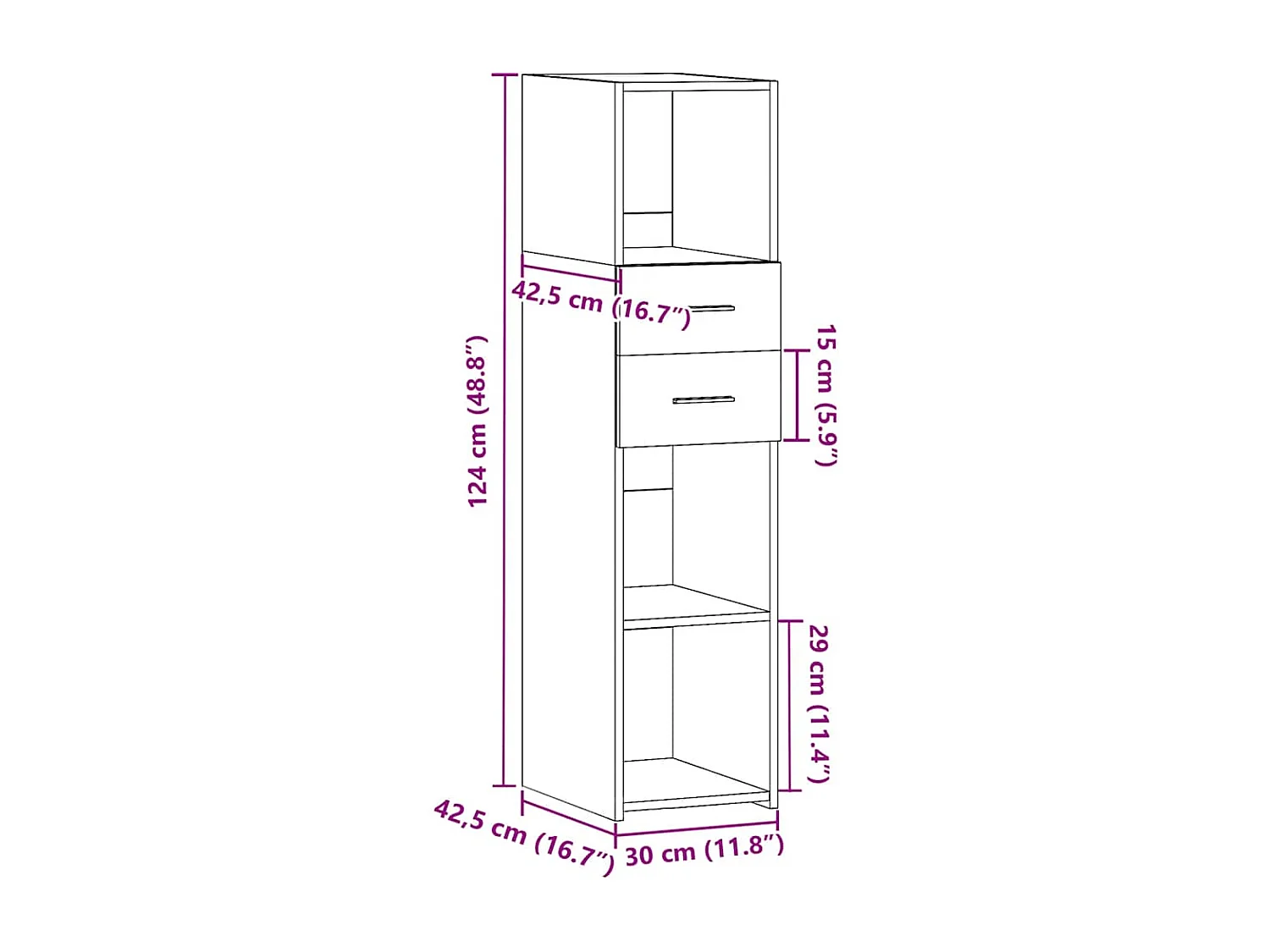 Credenza buffet cassettiera mobile contenitore organizer cucina soggiorno soggiorno alto 30 x 42,5 x 124 cm derivati ​​del legno grigio 02_0034235
