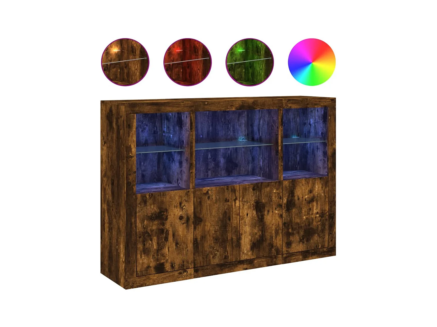 Credenza Credenza Comò Armadietto Portaoggetti Organizer Cucina Soggiorno Soggiorno con luci a LED 3 pezzi Legno composito marrone 02_0037210