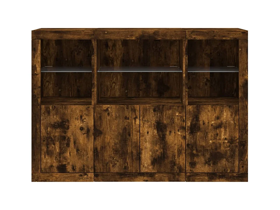 Credenza Credenza Comò Armadietto Portaoggetti Organizer Cucina Soggiorno Soggiorno con luci a LED 3 pezzi Legno composito marrone 02_0037210