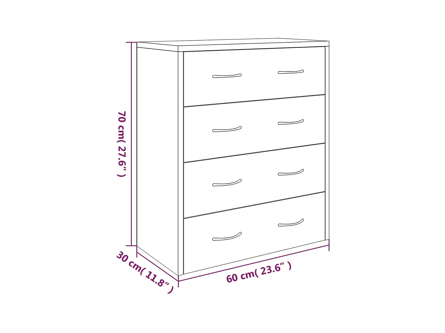 Aparador cómoda armario mueble organizador cocina salón salón con 4 cajones 60 x 30,5 x 71 cm gris hormigón 02_0029753