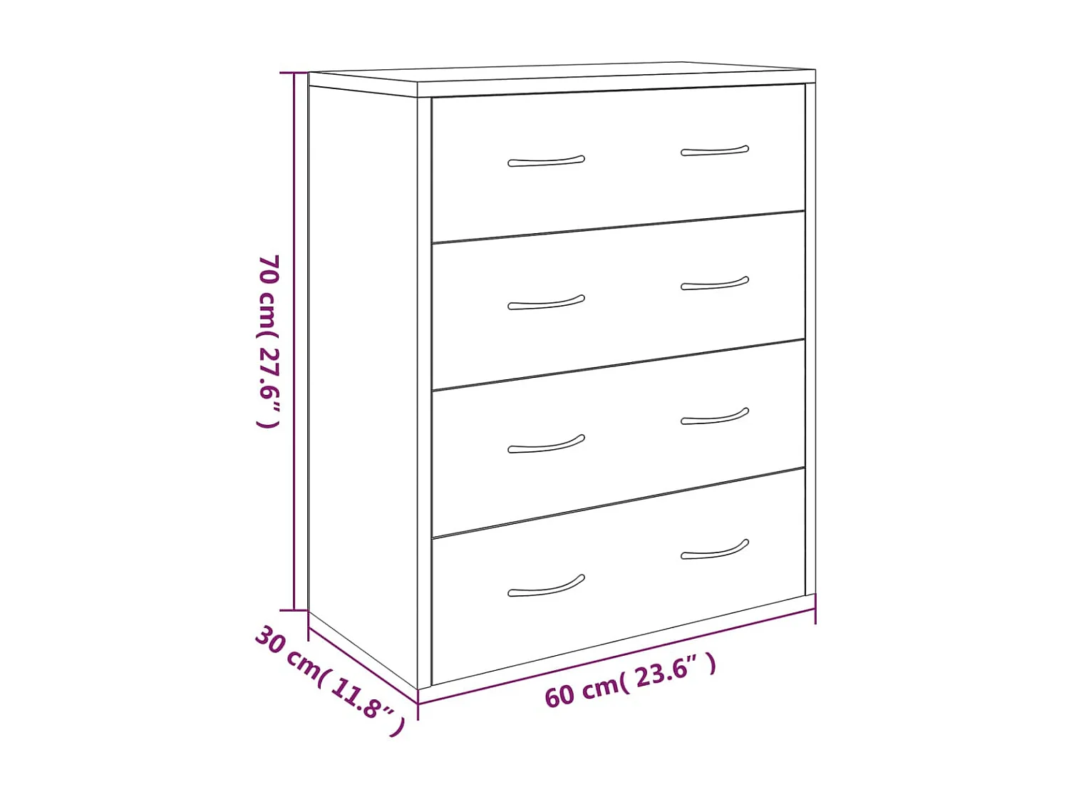 Credenza cassettiera mobile contenitore organizer cucina soggiorno soggiorno con 4 cassetti 60 x 30,5 x 71 cm grigio cemento 02_0029753