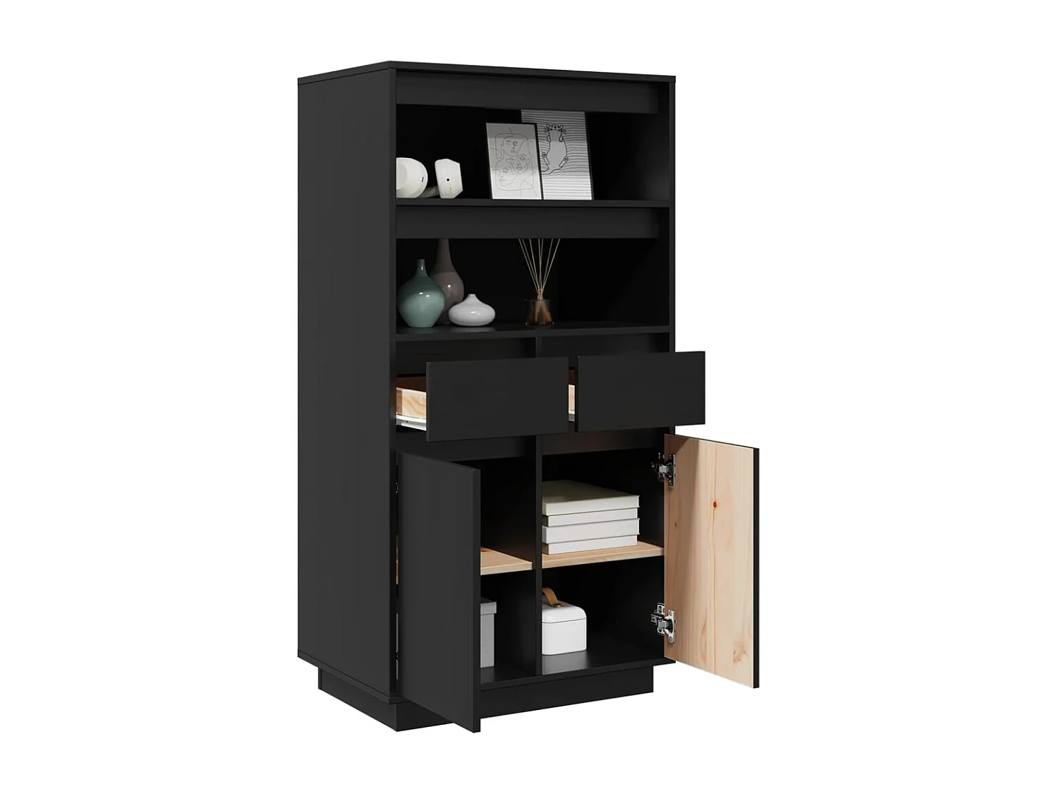Credenza buffet cassettiera mobile contenitore organizer cucina soggiorno soggiorno alto 60 x 40 x 116,5 cm legno massello di pino nero 02_0034947