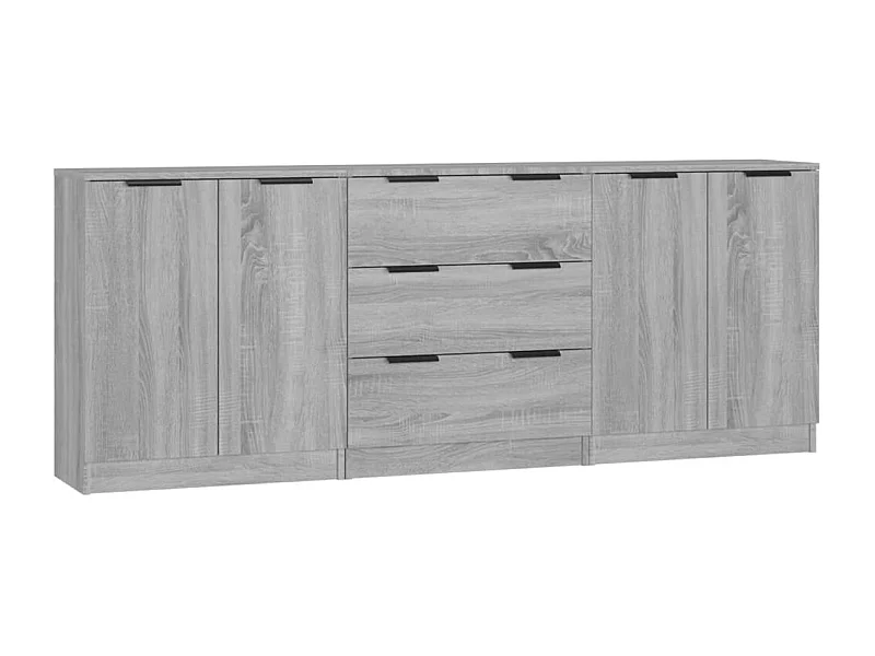 Credenza buffet cassettiera mobile contenitore organizer cucina soggiorno soggiorni 3 pz sonoma MDF grigio 02_0037181