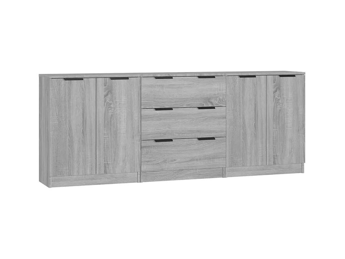 Credenza buffet cassettiera mobile contenitore organizer cucina soggiorno soggiorni 3 pz sonoma MDF grigio 02_0037181