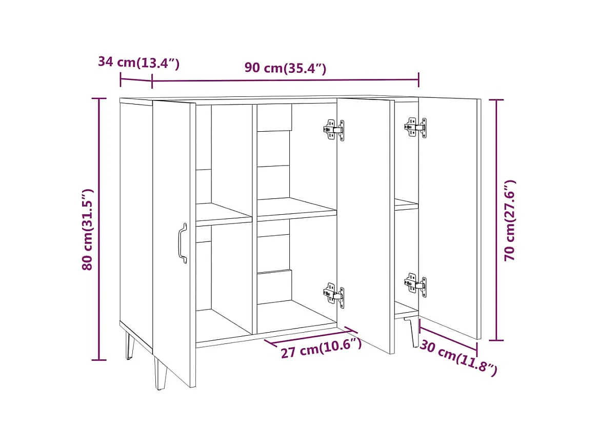 Credenza buffet cassettiera mobile contenitore organizer cucina soggiorno soggiorno 90 x 34 x 80 cm derivati ​​del legno bianco 02_0030529