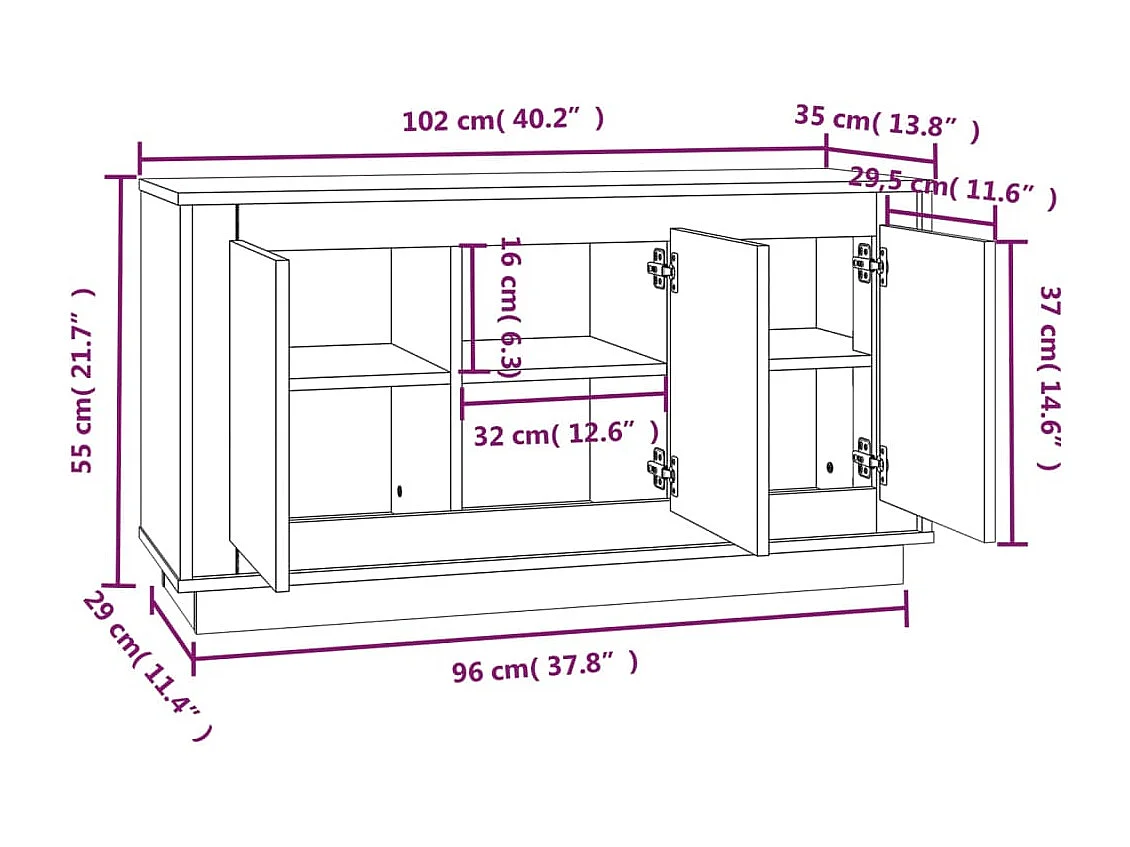 Buffet aparador cômoda armário unidade de armazenamento organizador cozinha sala de estar 102 x 35 x 55 cm madeira trabalhada marrom 02_0030848