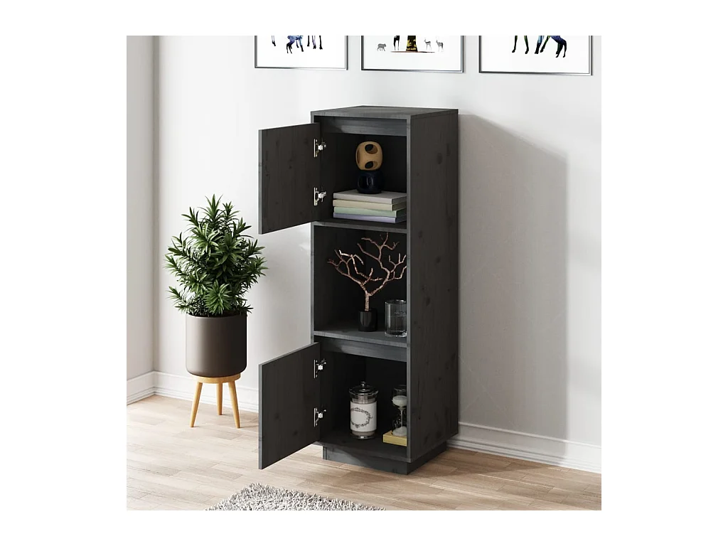 Aparador cômoda armário armário organizador cozinha sala sala alto 38 x 35 x 117 cm madeira de pinho cinza maciço 02_0034226
