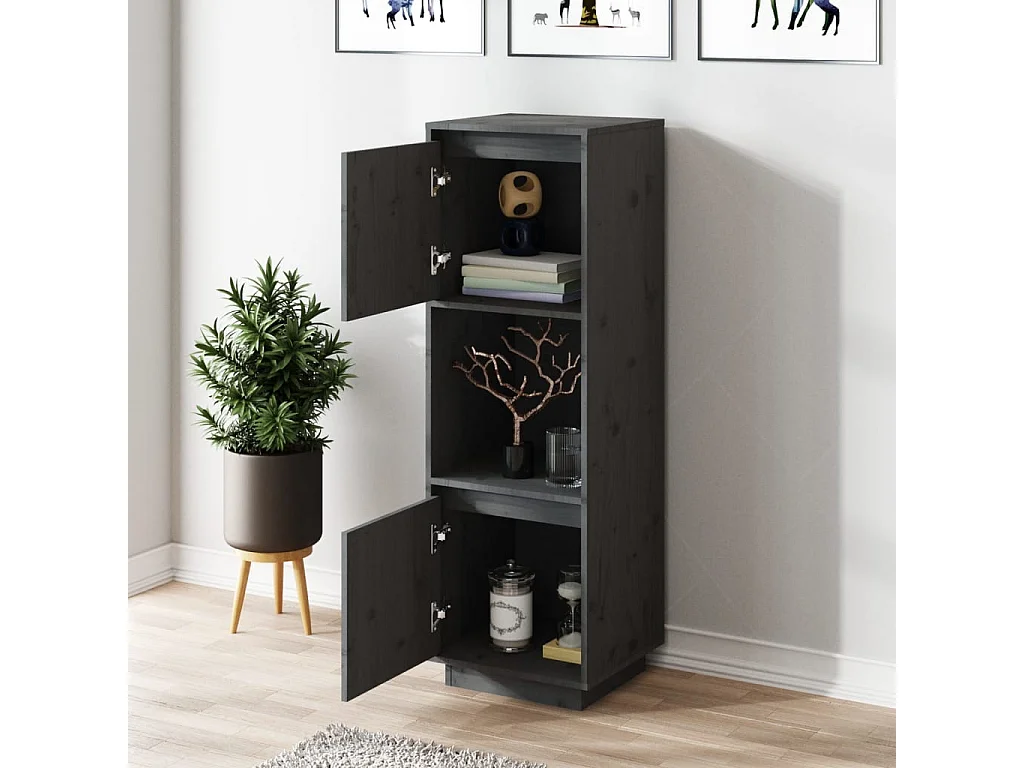 Aparador buffet cómoda armario mueble organizador cocina salón salón alto 38 x 35 x 117 cm madera maciza de pino gris 02_0034226