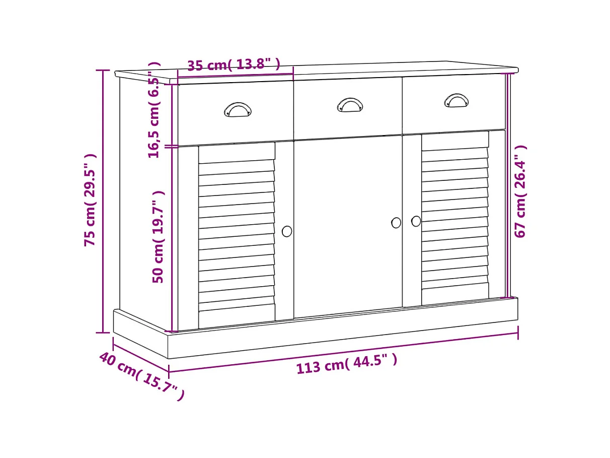 Credenza cassettiera armadio contenitore organizer cucina soggiorno soggiorno con cassetti 113 x 40 x 75 cm legno massello di pino bianco 02_0030132