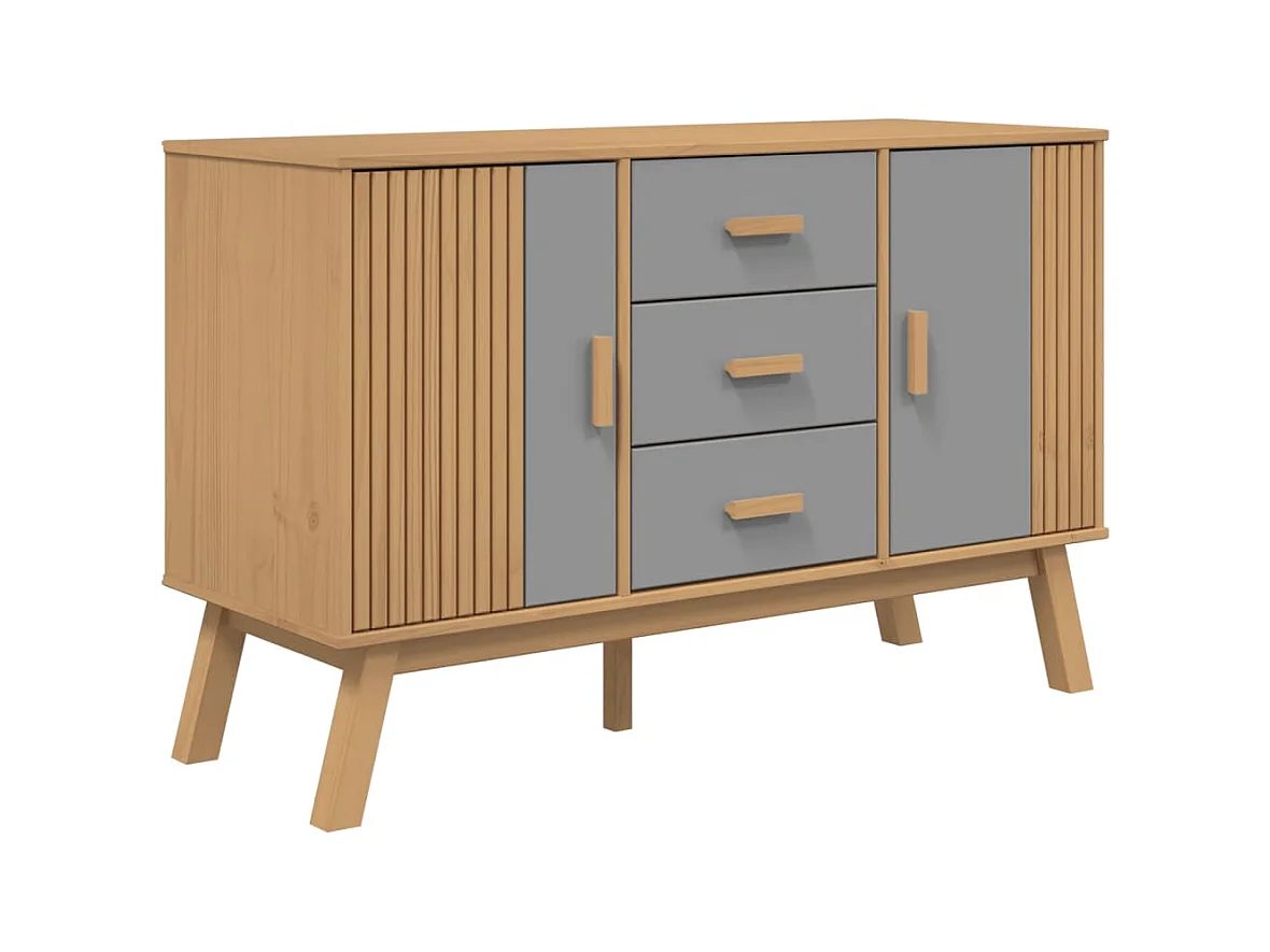 Aparador Buffet Cómoda Mueble Almacenamiento Organizador Cocina Salón Salón y 114 x 43 x 73,5 cm Madera Maciza de Pino Gris 02_0036174