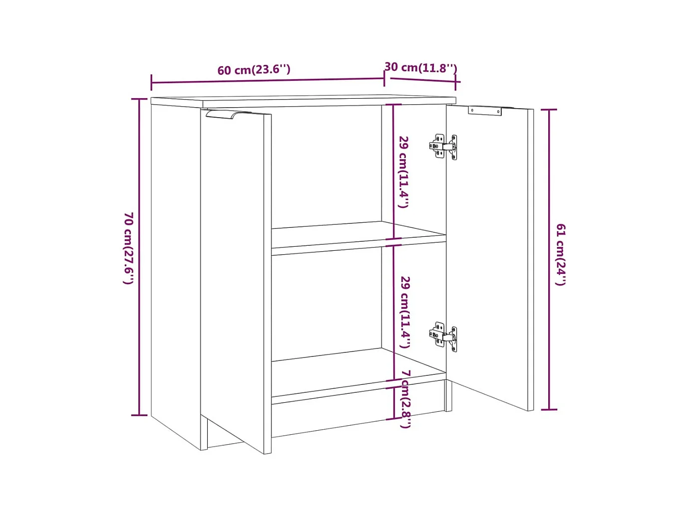 Aparador buffet cómoda mueble mueble de almacenaje organizador cocina salón salón 60 x 30 x 70 cm madera contrachapada marrón 02_0030959