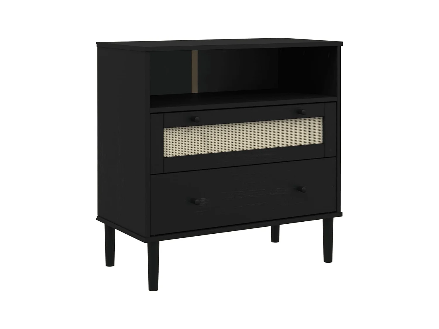 Credenza buffet cassettiera mobile contenitore organizer cucina soggiorno soggiorno effetto rattan 80 x 40 x 80 cm legno massiccio di pino nero 02_0036239