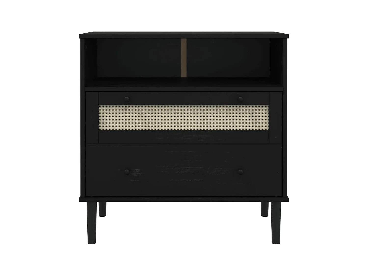 Credenza buffet cassettiera mobile contenitore organizer cucina soggiorno soggiorno effetto rattan 80 x 40 x 80 cm legno massiccio di pino nero 02_0036239