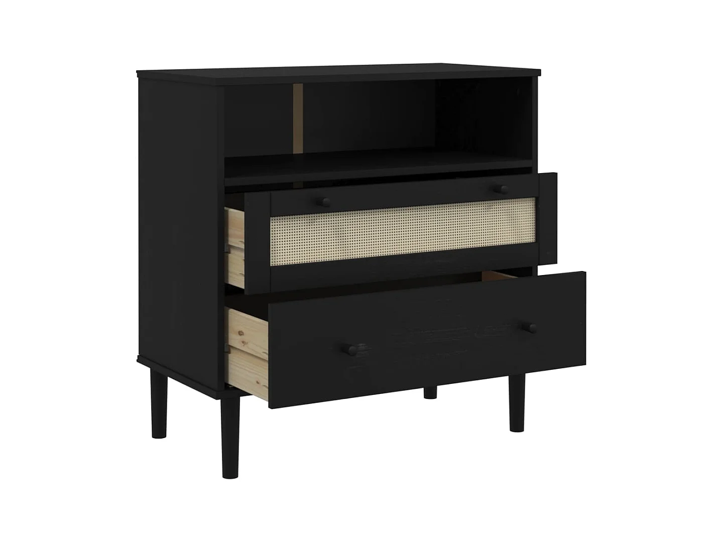 Credenza buffet cassettiera mobile contenitore organizer cucina soggiorno soggiorno effetto rattan 80 x 40 x 80 cm legno massiccio di pino nero 02_0036239