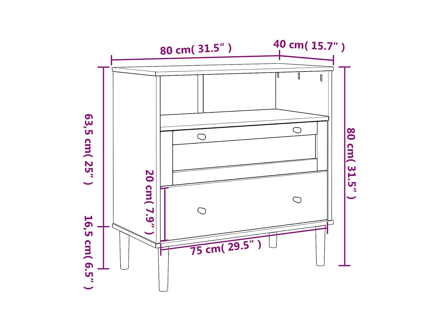 Credenza buffet cassettiera mobile contenitore organizer cucina soggiorno soggiorno effetto rattan 80 x 40 x 80 cm legno massiccio di pino nero 02_0036239
