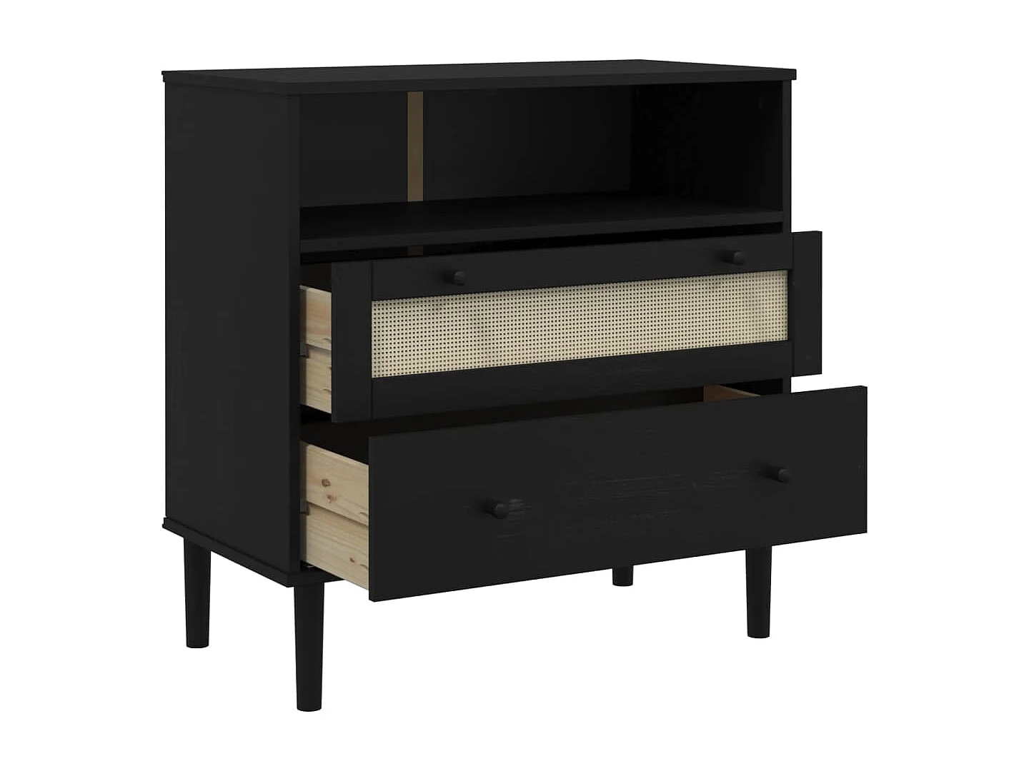 Credenza buffet cassettiera mobile contenitore organizer cucina soggiorno soggiorno effetto rattan 80 x 40 x 80 cm legno massiccio di pino nero 02_0036239