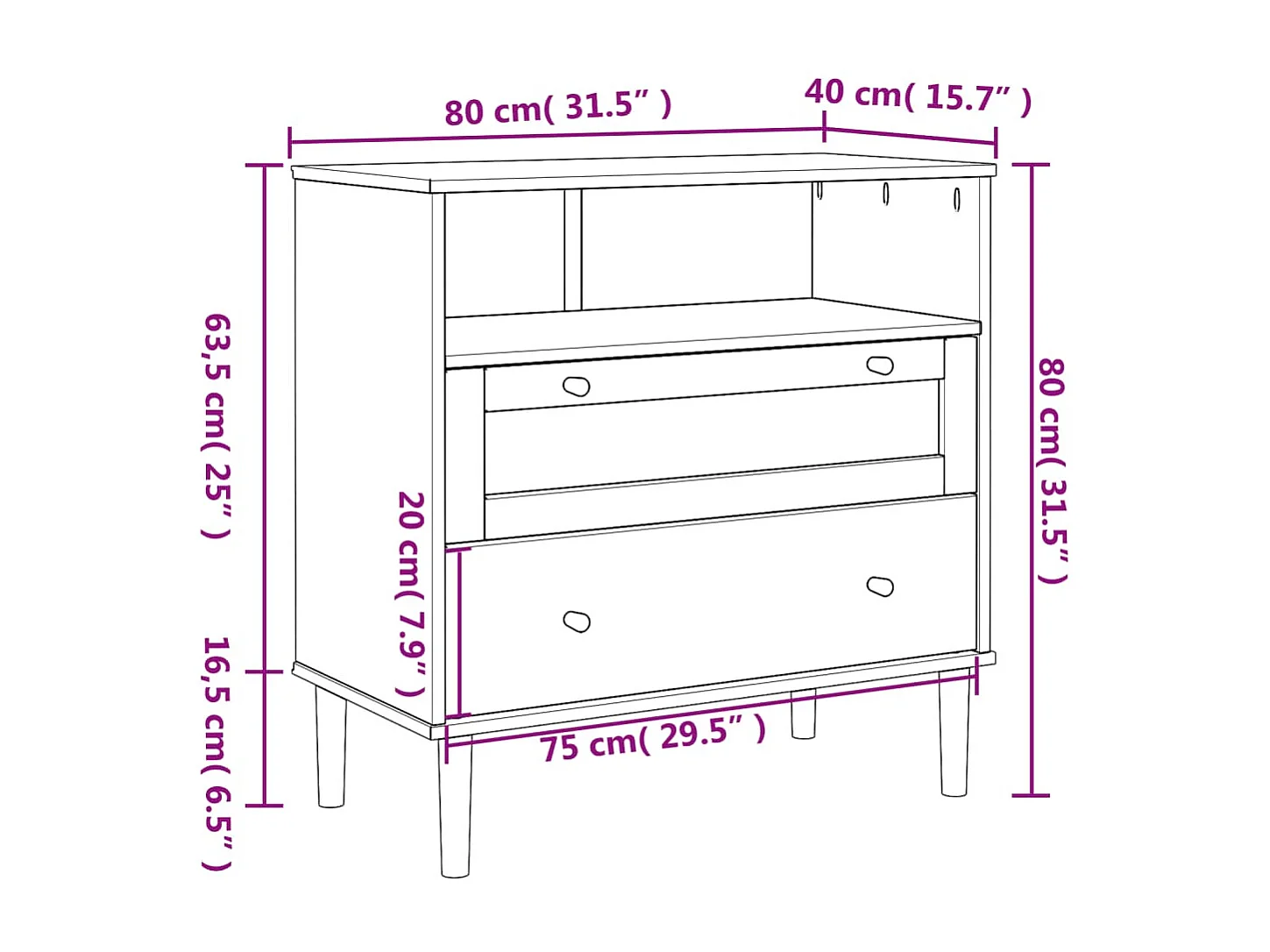 Credenza buffet cassettiera mobile contenitore organizer cucina soggiorno soggiorno effetto rattan 80 x 40 x 80 cm legno massiccio di pino nero 02_0036239